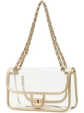 Clear PVC Handbag with Chain - Stadium Approved See-Through Purse for Concerts